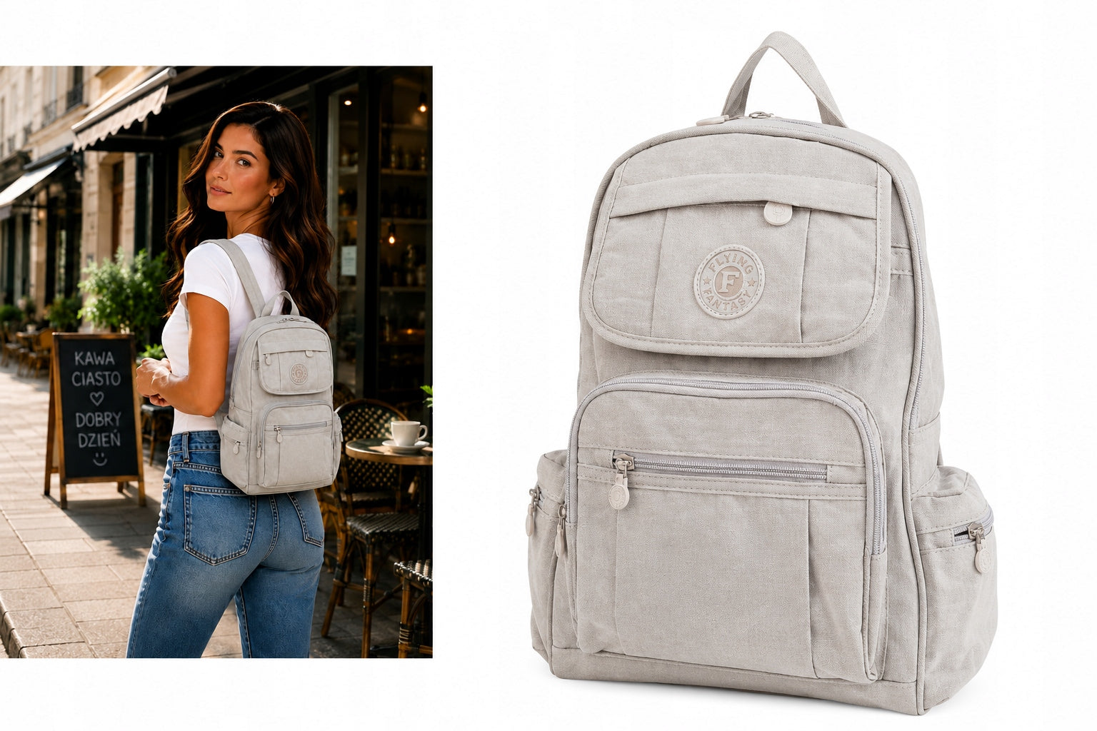 FANTASY Women's A4 City BACKPACK for Trip, School, Work Grey
