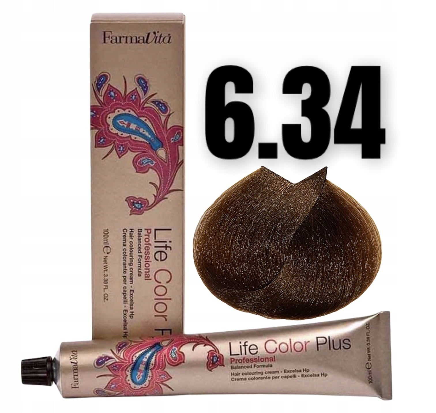 Ilgalaikiai plaukų dažai Farmavita Life Color Plus Nº 6 34 Dark Golden Copper Blonde, 100 ml