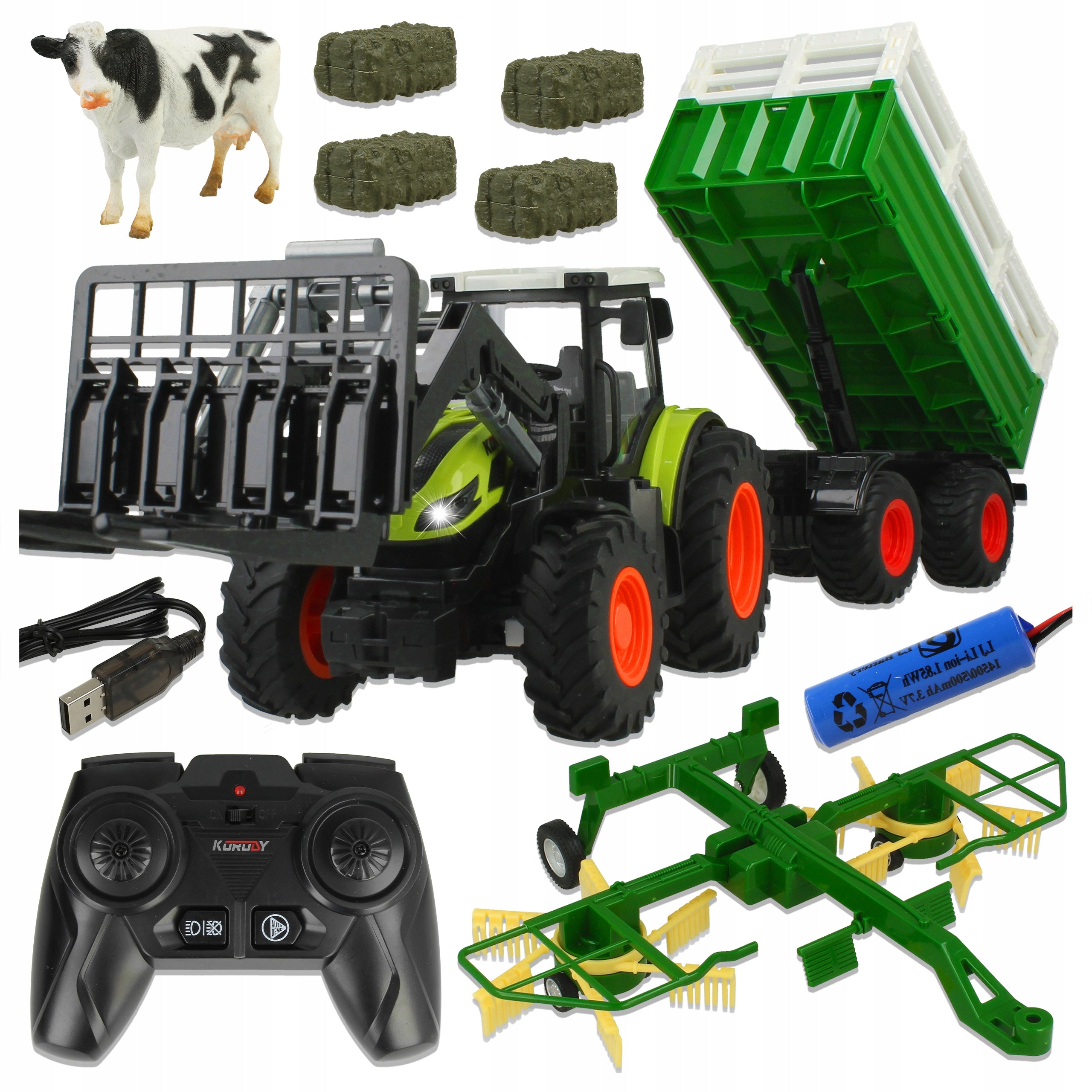 FARMER SET TRACTOR REMOTE CONTROLLED LED LIGHTS + TRAILER RAKE Brand Allvo