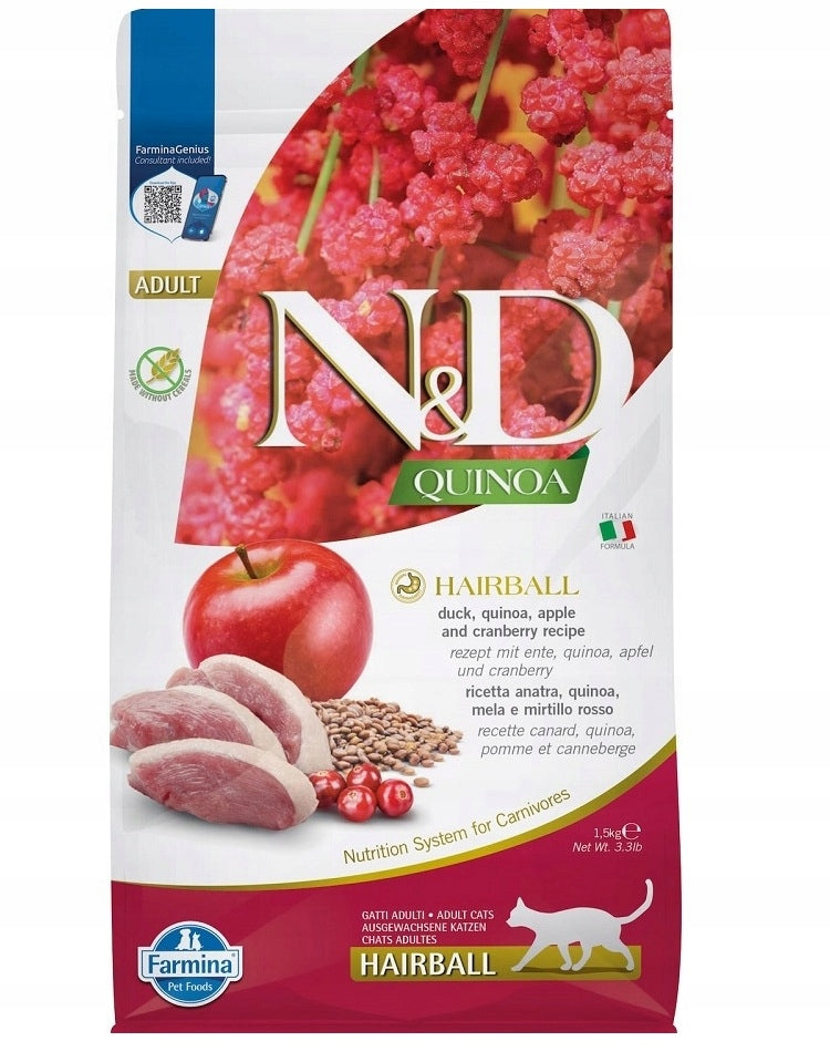 FARMINA N&D Quinoa Cat Hairball Duck, Apple & Cranberry - 1.5kg
