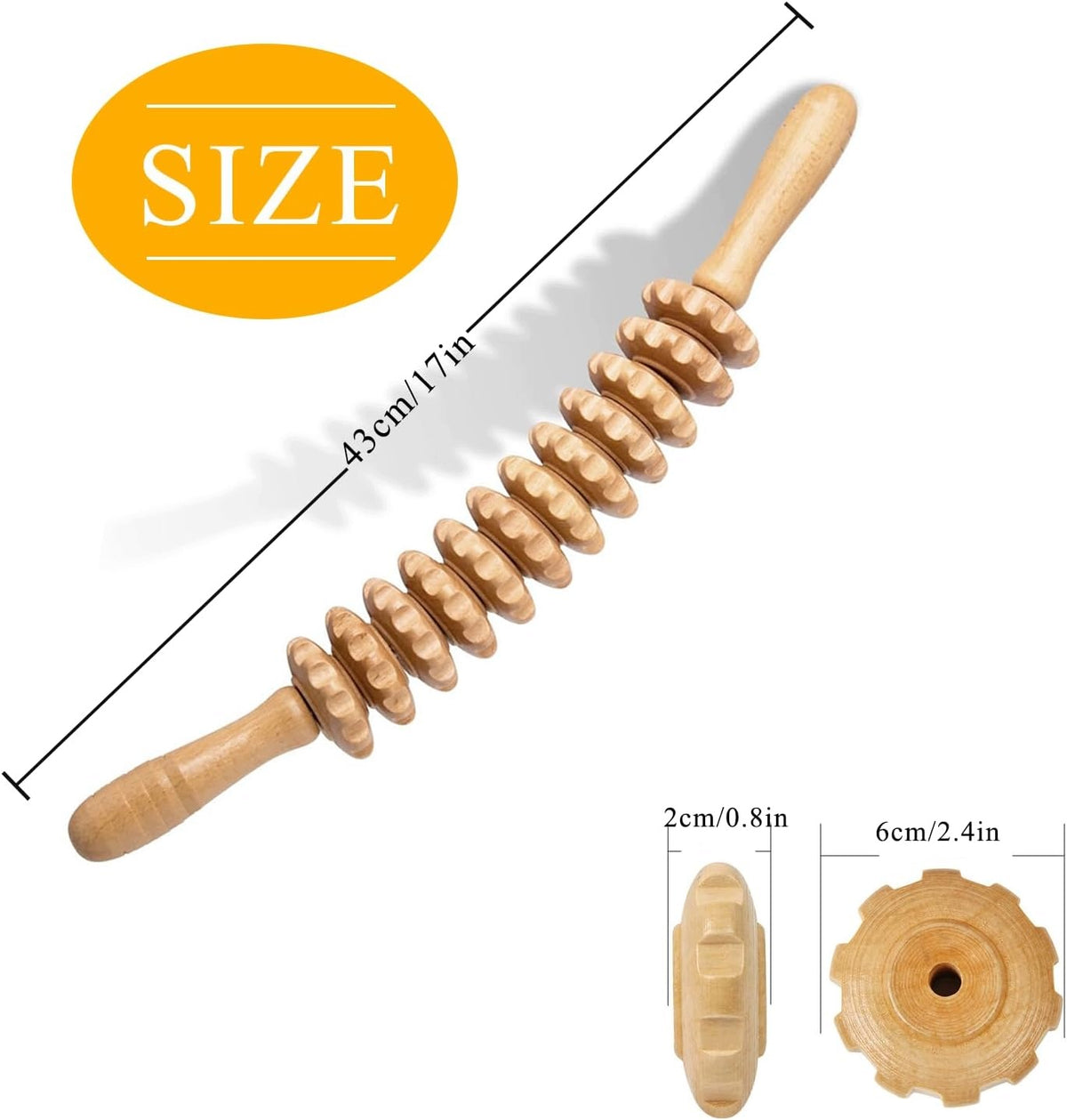 FASCIA MASSAGE ROLLER WOOD BEECH ANTI-CELLULITE HANDLE Brand ON
