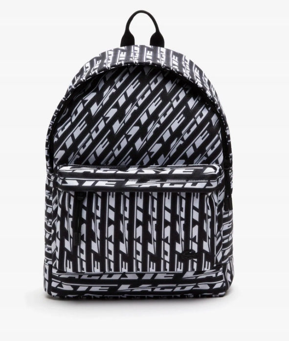 FASHIONABLE BACKPACK LACOSTE NH4223NZ BLACK WITH INSCRIPTIONS AND LOGO POCKET FOR laptop