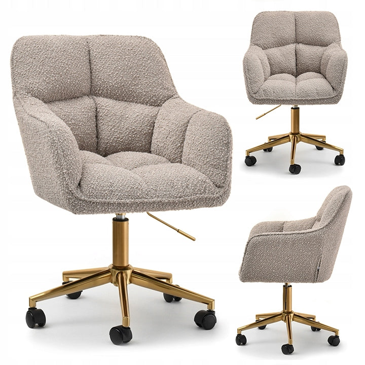 FASHIONABLE BEIGE ARMCHAIR IN GLAMOUR STYLE ISLA BOUCLE FABRIC ON A GOLD BASE