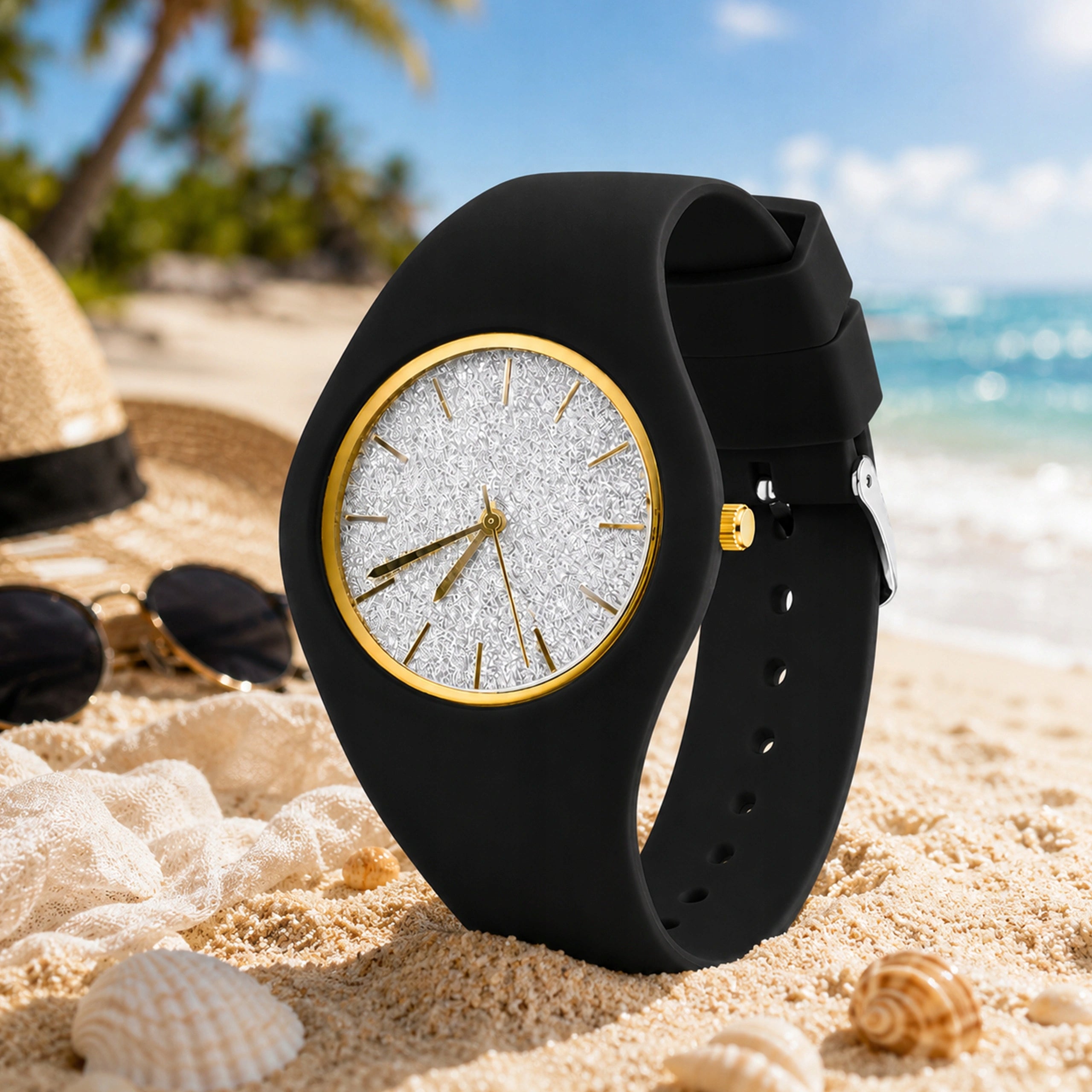 FASHIONABLE BLACK WOMEN'S WATCH CLASSIC SILICONE ELEGANT QUARTZ KURREN Brand Kurren