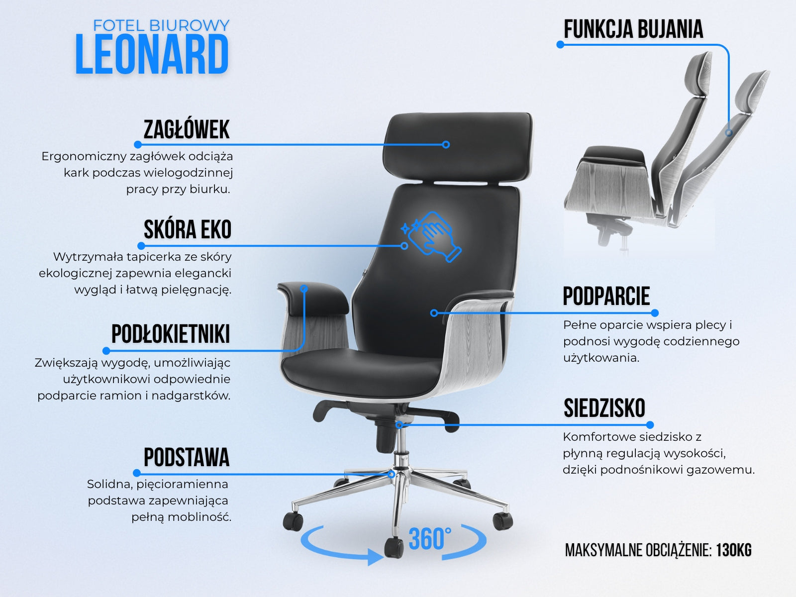FASHIONABLE DFĘBOWY OFFICE CHAIR IN BEIGE ECO-LEATHER LEONARD BASE BEIGE Packaging status original