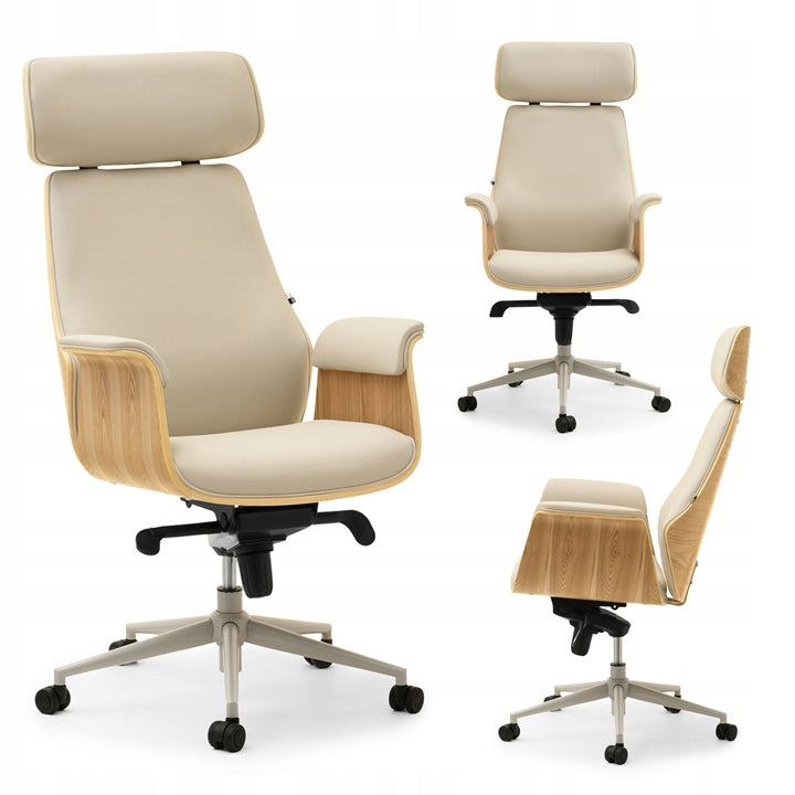 FASHIONABLE DFĘBOWY OFFICE CHAIR IN BEIGE ECO-LEATHER LEONARD BASE BEIGE