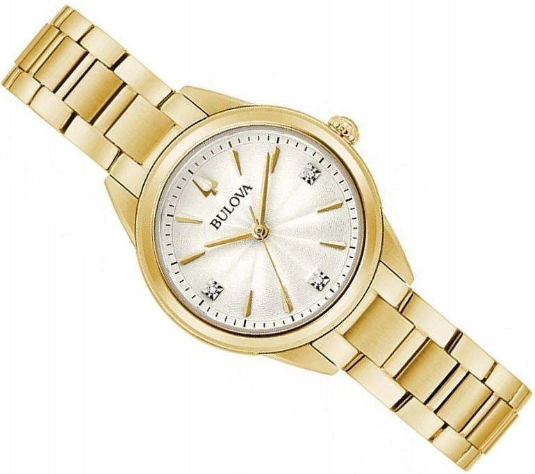FASHIONABLE GOLD WOMEN'S WATCH BULOVA 97P150 SUTTON WITH DIAMONDS 28MM + BOX Manufacturer code 97P150