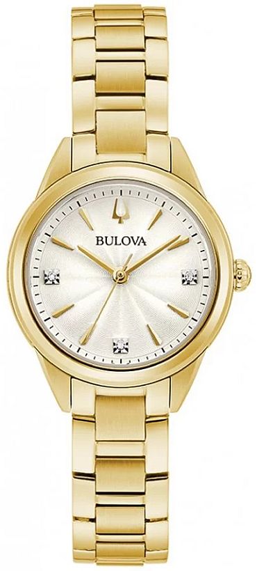 FASHIONABLE GOLD WOMEN'S WATCH BULOVA 97P150 SUTTON WITH DIAMONDS 28MM + BOX