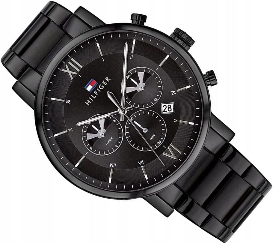FASHIONABLE MEN'S WATCH TOMMY HILFIGER EVAN 1710410 ORIGINAL BLACK STEEL BOX