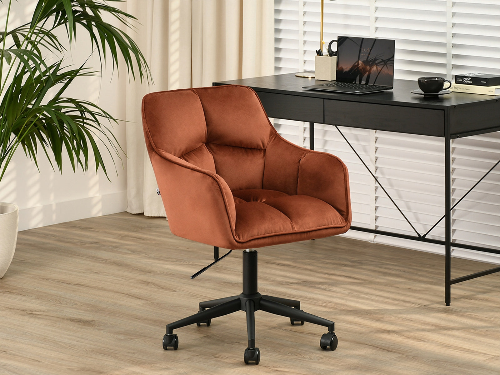 FASHIONABLE OFFICE CHAIR VELOUR ISLA COPPER ON BLACK MATTE SWIVEL LEG Brand Mebel-Partner
