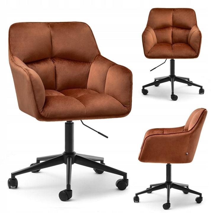 FASHIONABLE OFFICE CHAIR VELOUR ISLA COPPER ON BLACK MATTE SWIVEL LEG