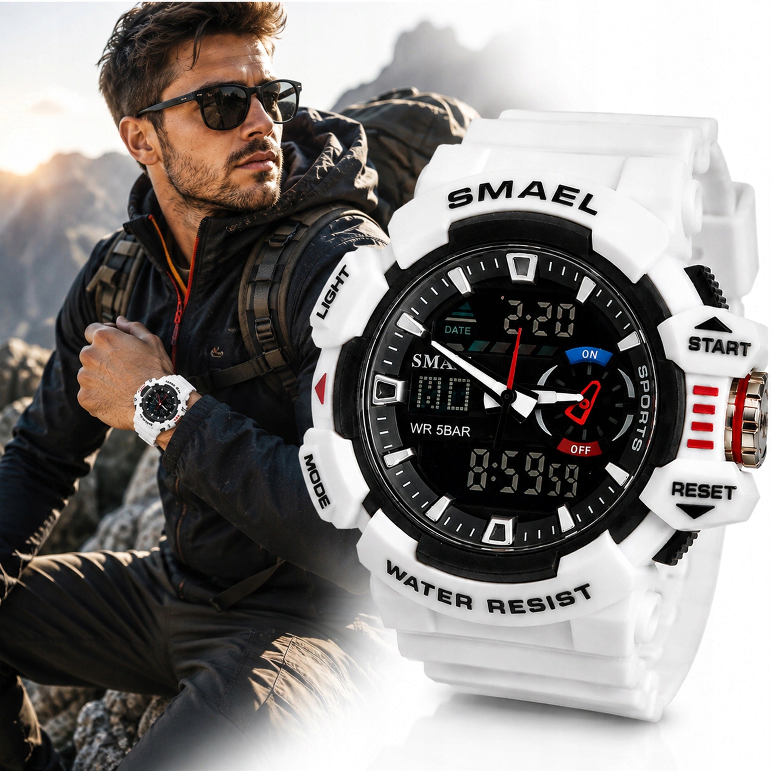 FASHIONABLE WHITE MEN'S SPORTS WATCH SMAEL STOPWATCH ALARM CLOCK STRONG WATERPROOF Packaging status original