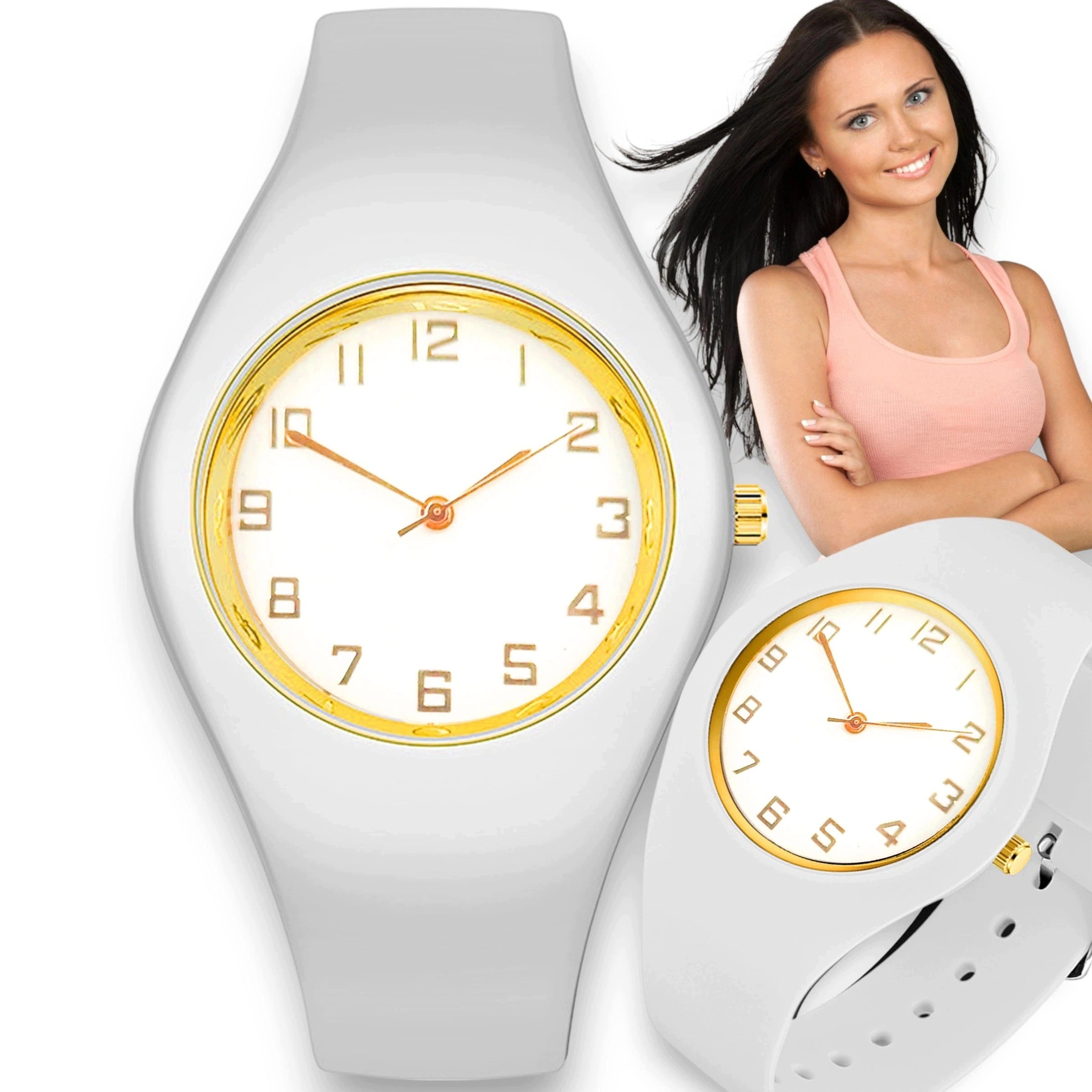 FASHIONABLE WOMEN'S WATCH CLASSIC SILICONE ELEGANT QUARTZ WHITE