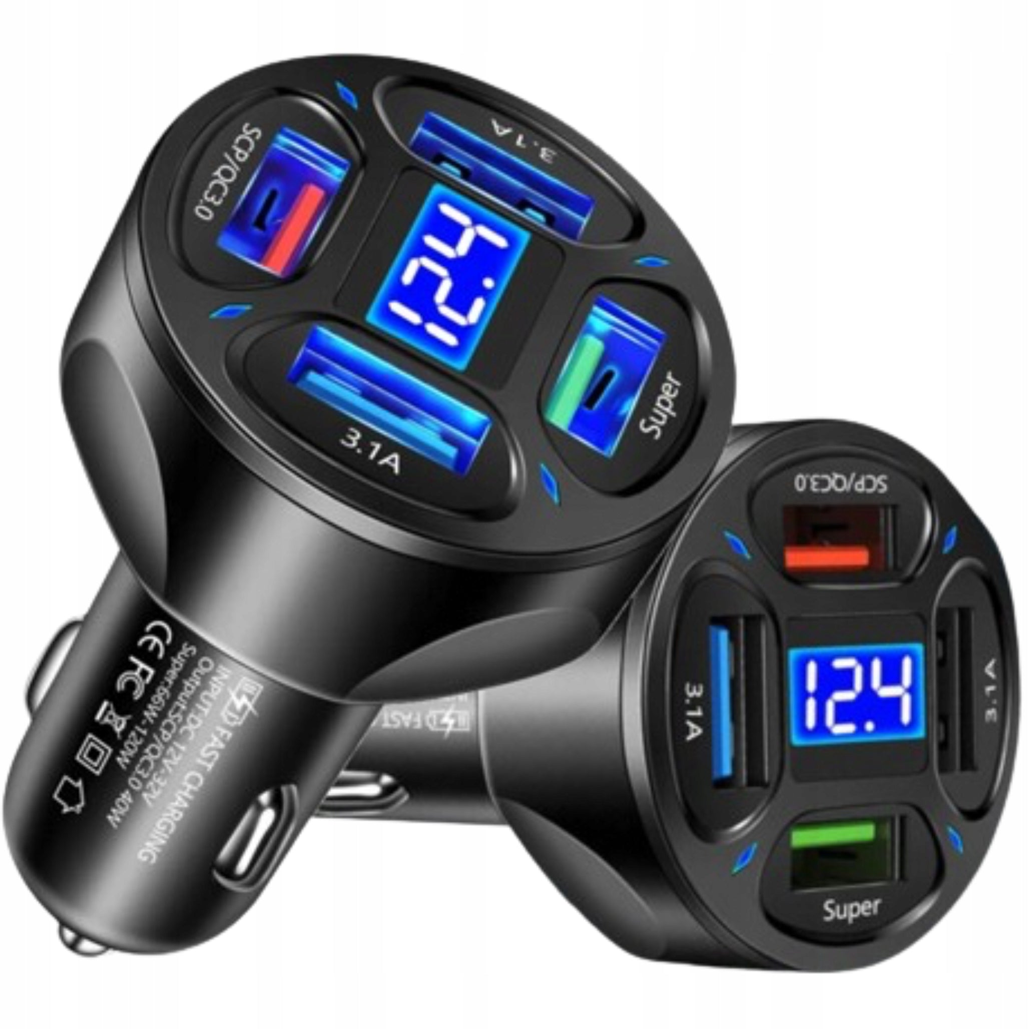 FAST CAR CHARGER 4 x USB QS3.0 3.1A 12/24V 66W