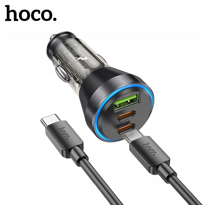 FAST CAR CHARGER FAST CHARGING 60W 2 x USB-C + USB-A LED Color black