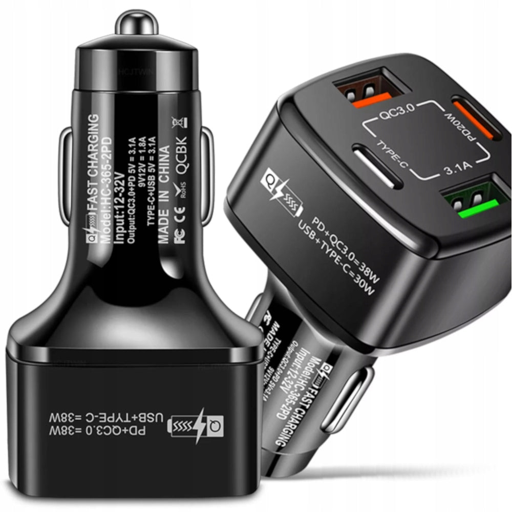 FAST CAR CHARGER FOR PHONE CABLE 4in1 USB-C LIGHTNING USB QC Packaging status original
