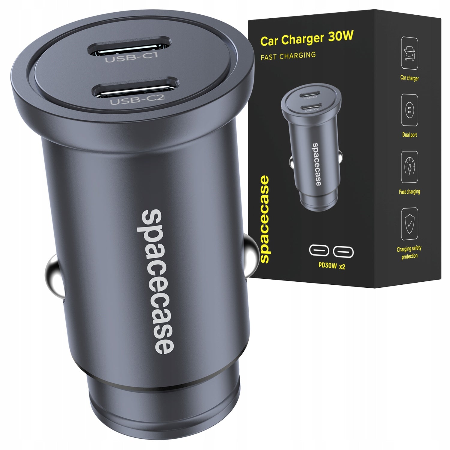 FAST CAR CHARGER MINI 2X USB-C TYPE C PD PPS ALUMINUM 30W