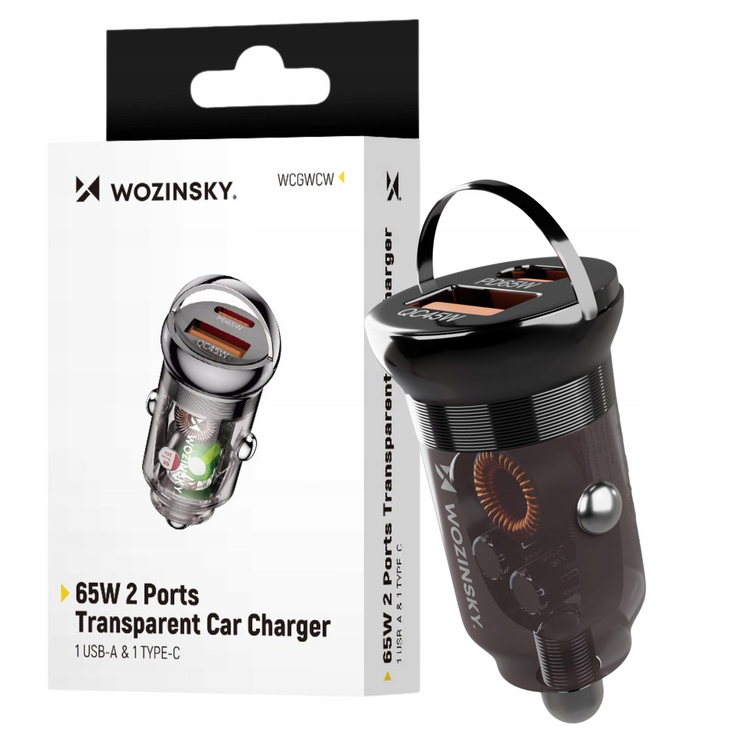 FAST CAR CHARGER STRONG 65W FAST CHARGING USB-A USB-C PD QC