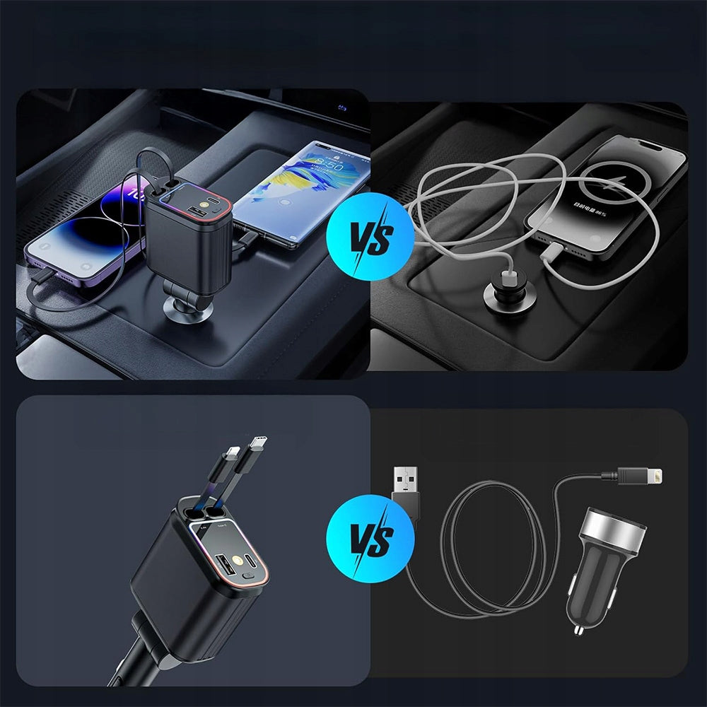 FAST CAR CHARGER USB TYPE-C 4IN1 PD QC 3.0 66W 70CM WITH LIGHT Cable length 0.7 m