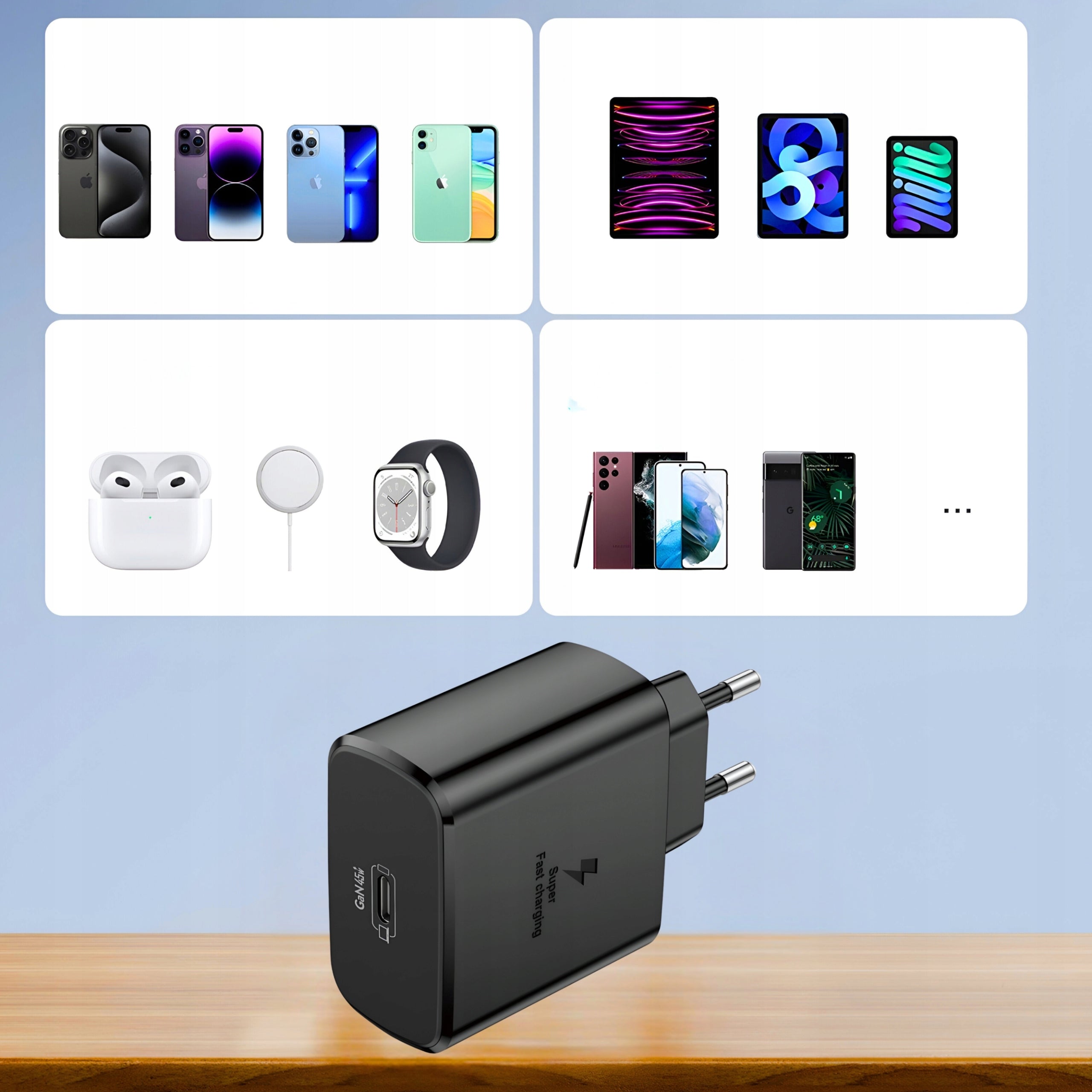FAST CHARGER 45W GAN USB-C TYPE-C PD 3.0 QC 3.0 CUBE + CABLE Manufacturer code ŁADOWARKA SIECIOWA DO TELEFONU 45W USB C GaN