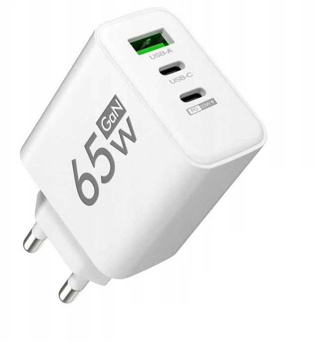 FAST CHARGER 65W GaN 1xUSB A 2x USB C QC 3.0, PD 33W WHITE