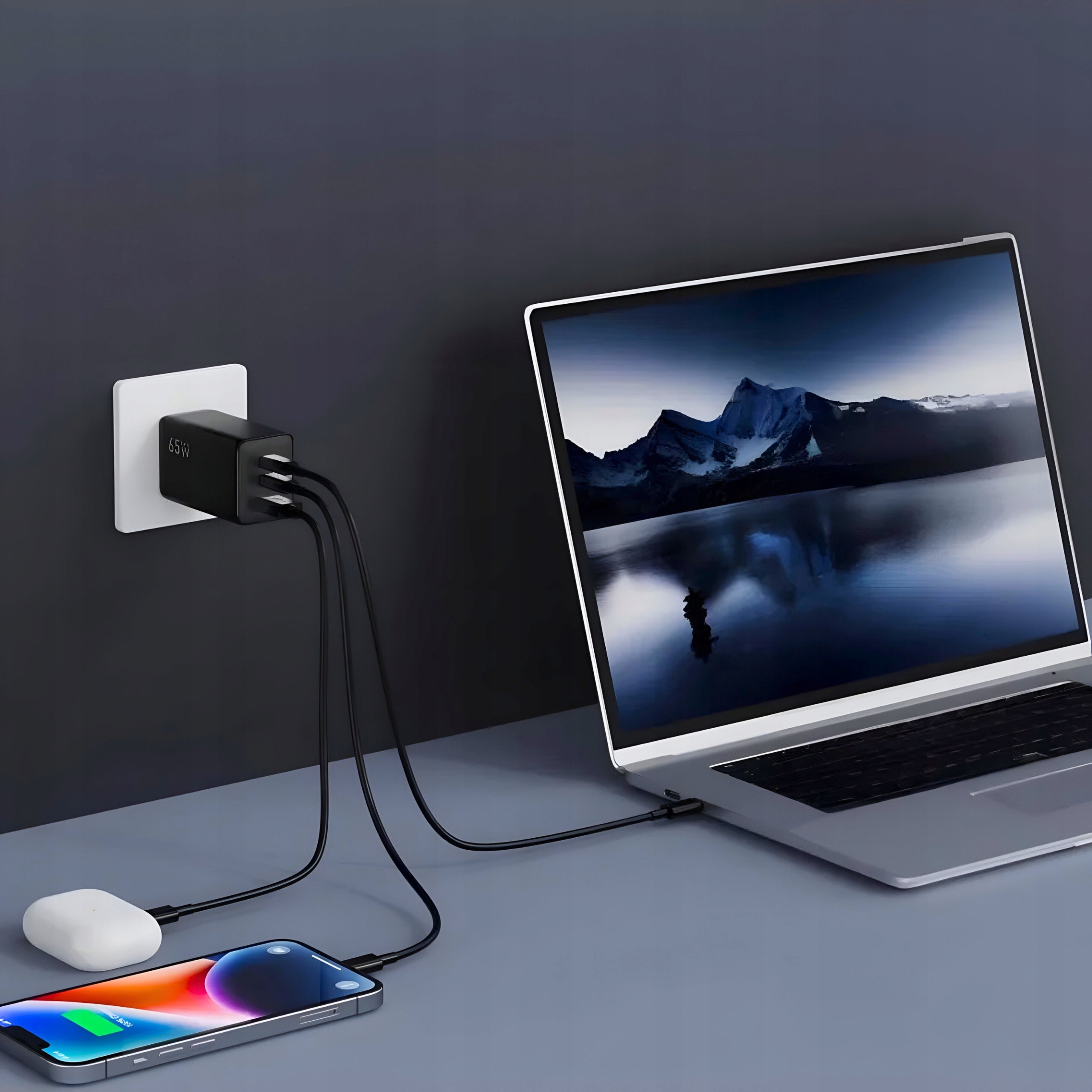 FAST CHARGER 65W QC 4.0 PD GaN USB 2x USB-C UNIVERSAL CUBE Manufacturer code MOCNA ŁADOWARKA do TELEFONU 65W GaN QC PD USB