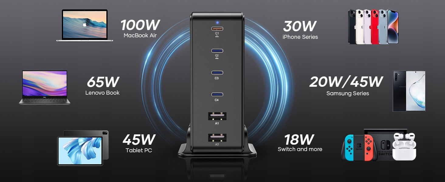 FAST CHARGING STATION FAMILAHA H118 GAN3 220W APPLE SAMSUNG 6 PORTS! Manufacturer no brand