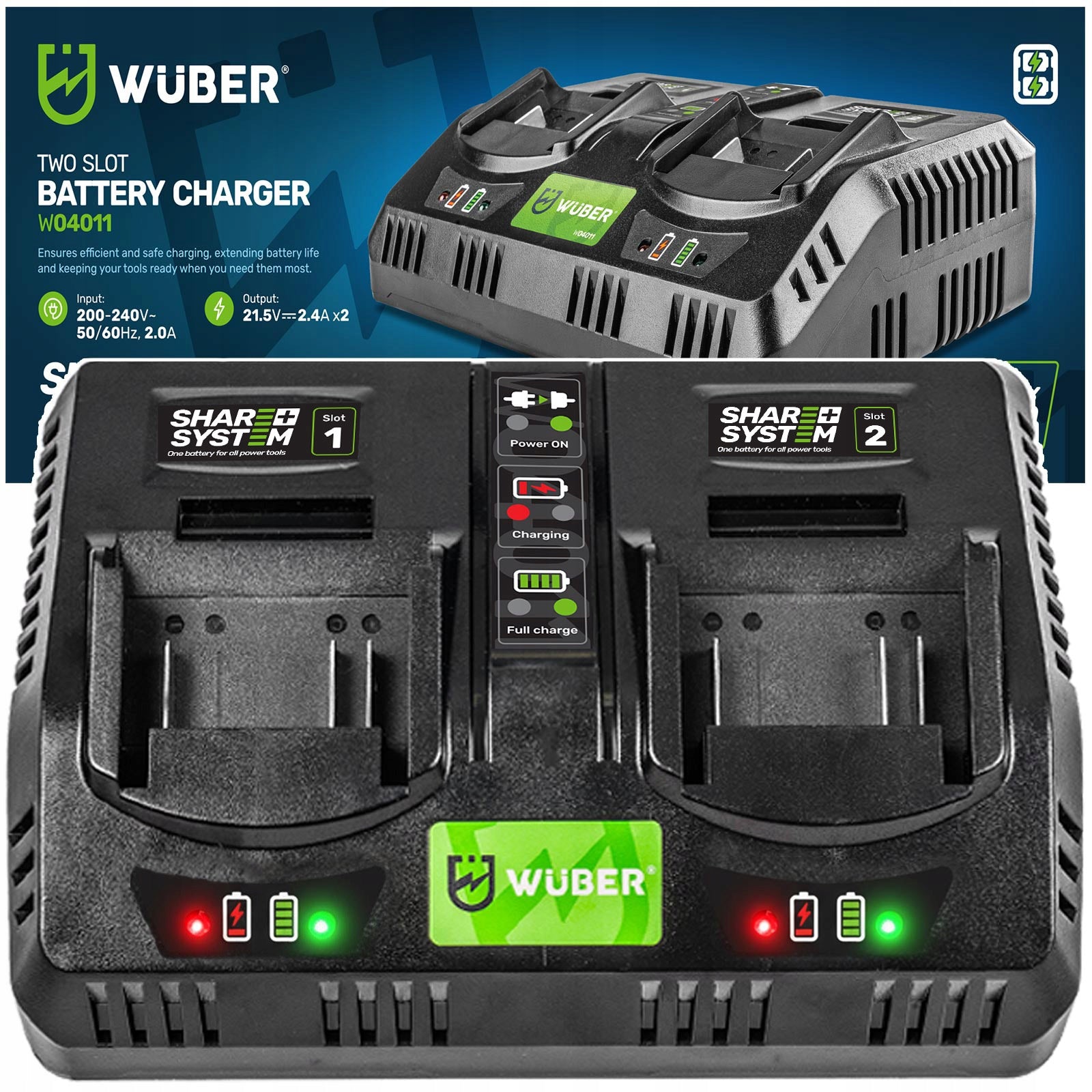 FAST DUAL CHARGER FOR BATTERIES 21.5 V WUBER SHARE+SYSTEM