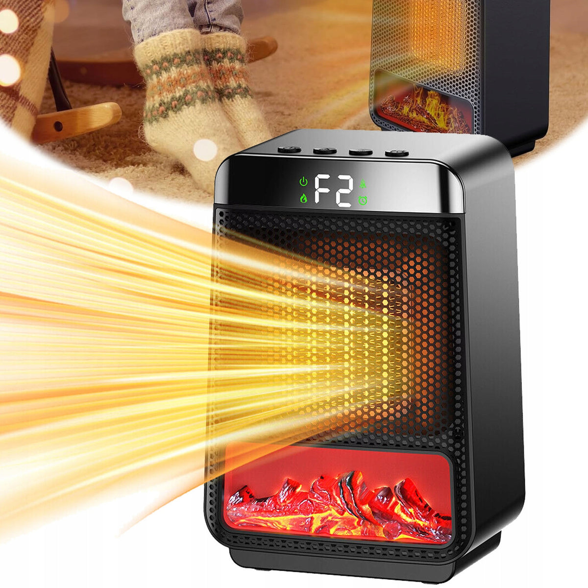 FAST HEATER 3D FIRE EFFECT 1000W SAFE QUIET FOR LIVING ROOM AND BEDROOM