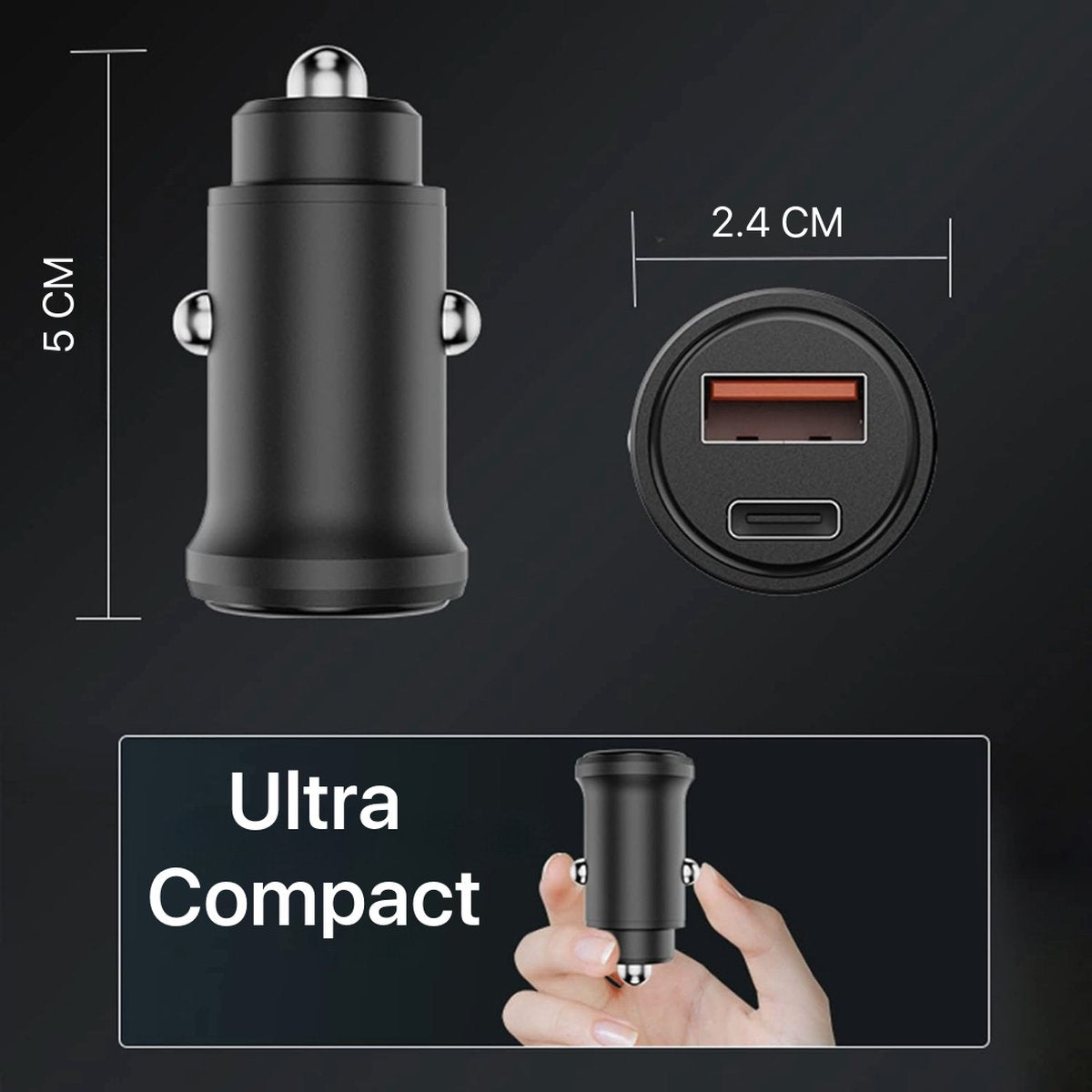 FAST MINI CAR CHARGER PD 30W+QC 3.0 12/24V Manufacturer code SZYBKA ŁADOWARKA MINI