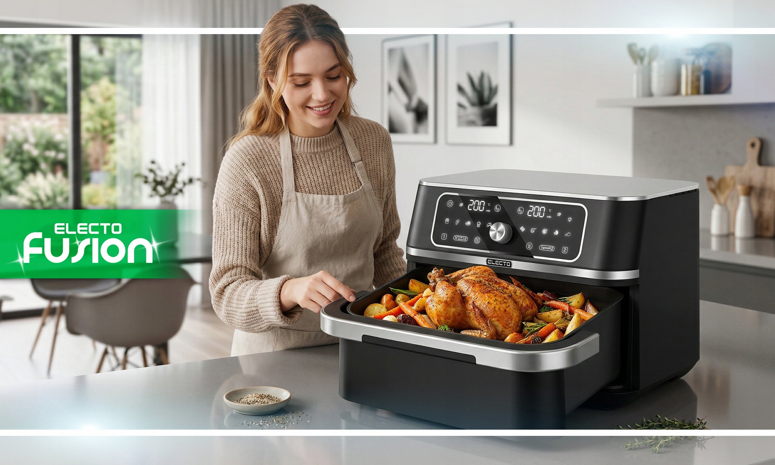 FAT FREE AIR FRYER 3100w FRYER LARGE 10L 12 PROGRAMS Type fat-free