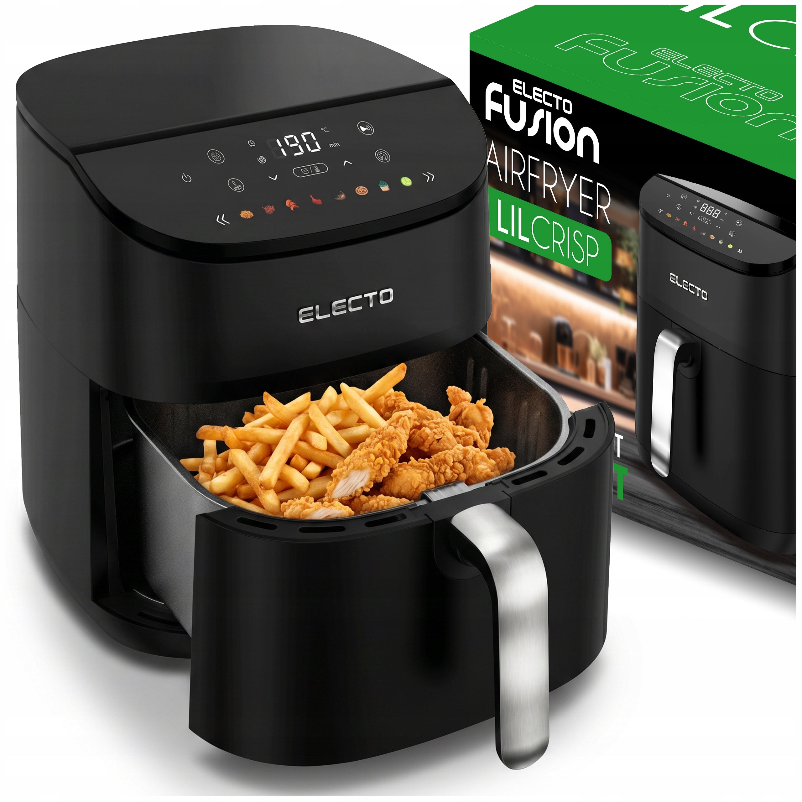 FAT FREE AIR FRYER 5L 1500W AIR FRYER 8 PROGRAMS BLACK
