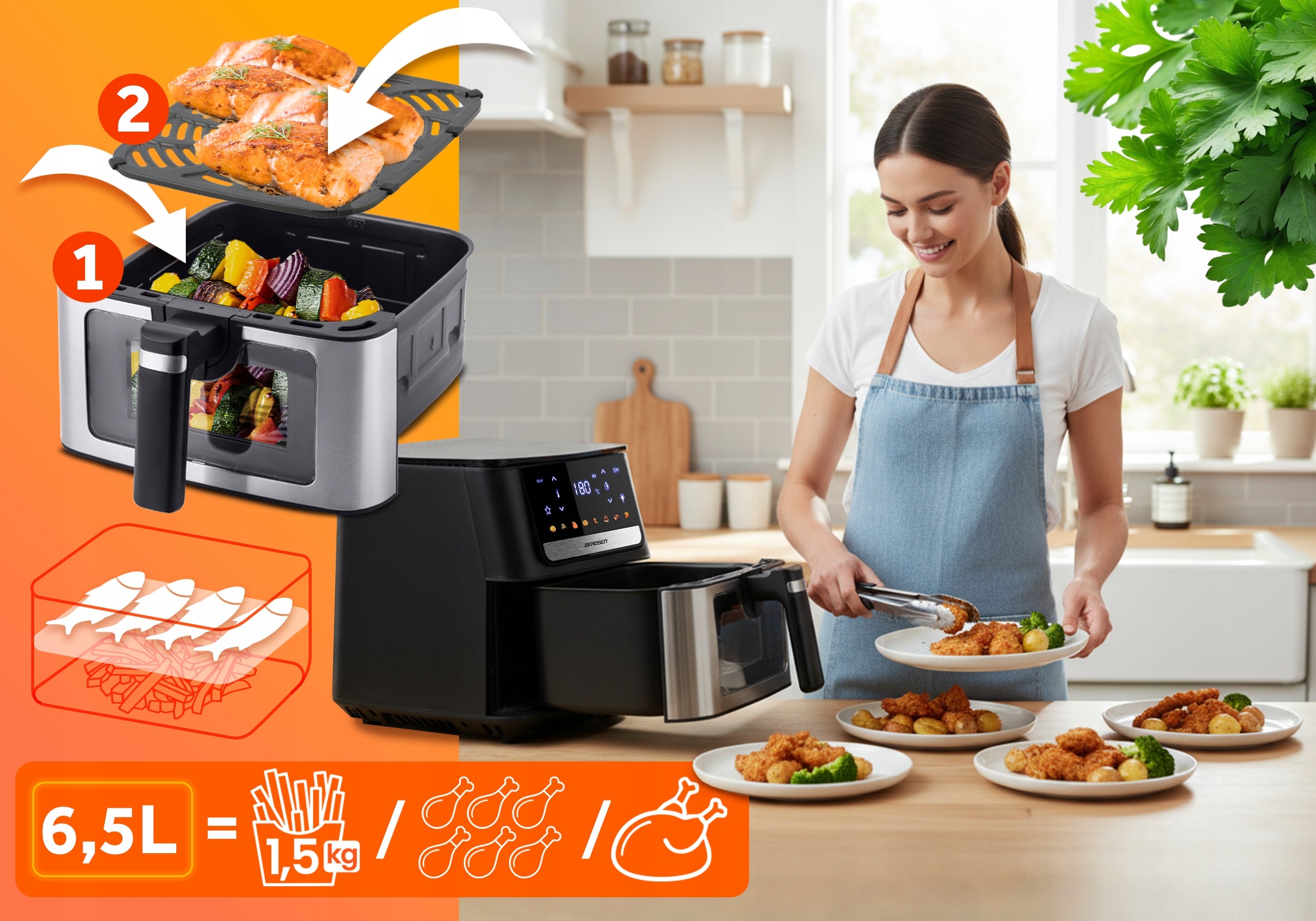 FAT-FREE AIR FRYER 6,5L BERDSEN 1700W Brand Berdsen