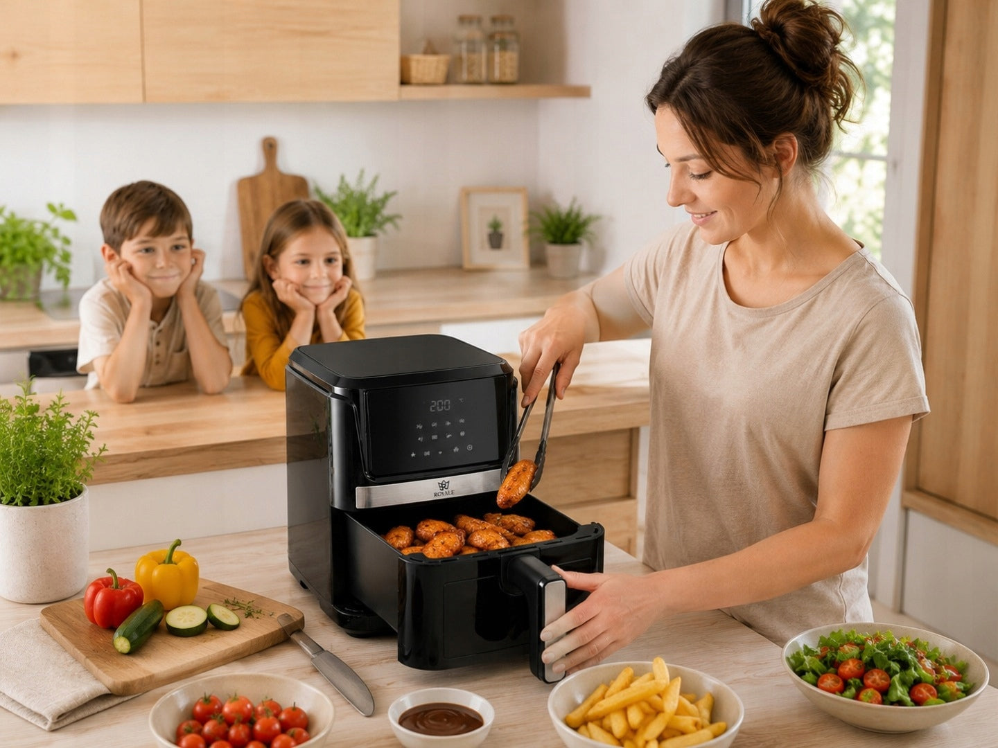 FAT FREE AIR FRYER LARGE 8L APPLICATION WiFi XXL Bowl volume 8 l