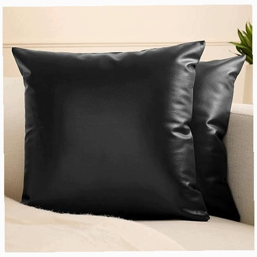 FAUX LEATHER PILLOWCASES BLACK MODERN SET OF 2