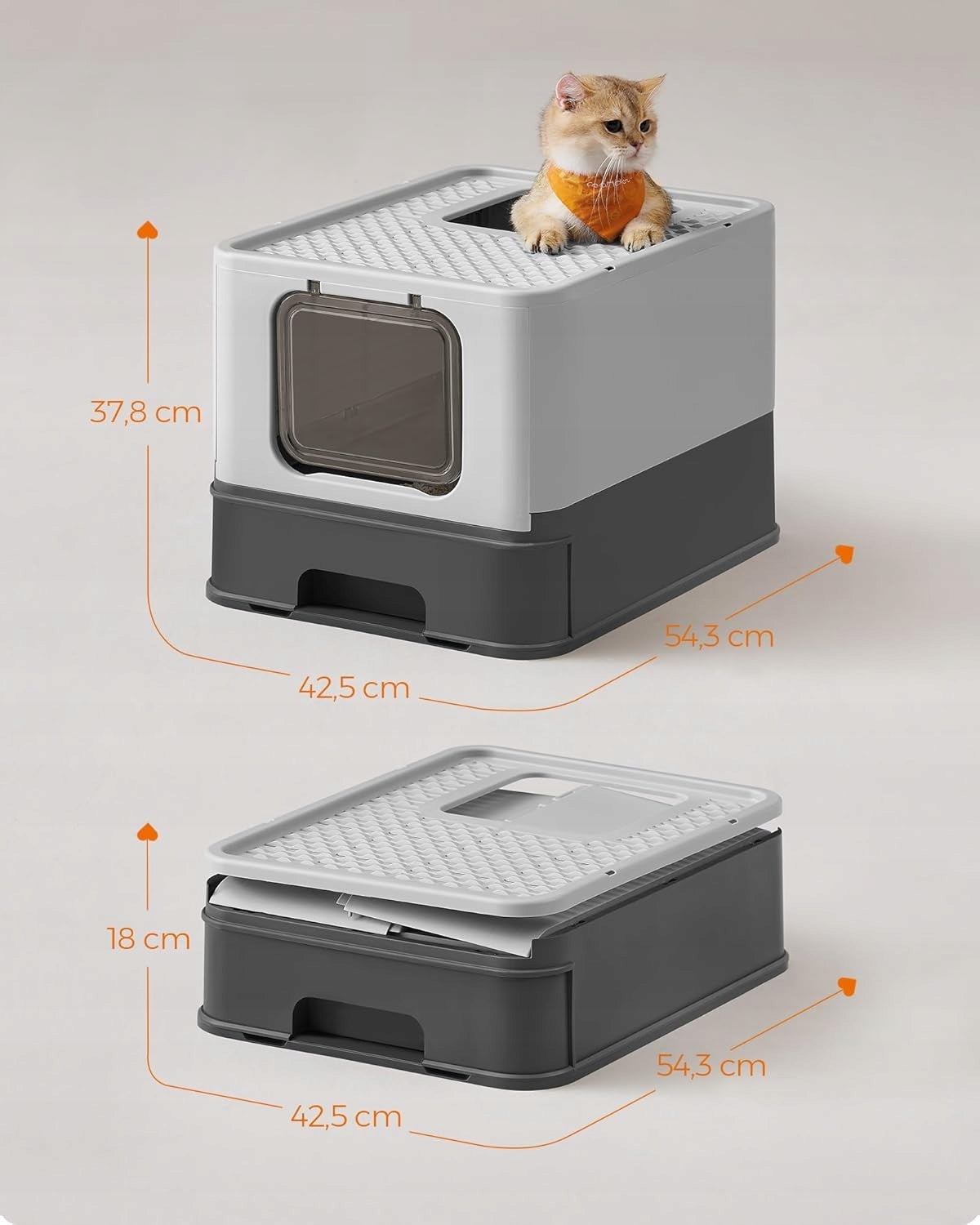 FEANDREA CAT LITTER BOX large closed covered with lid pull-out drawer Kind closed litter box