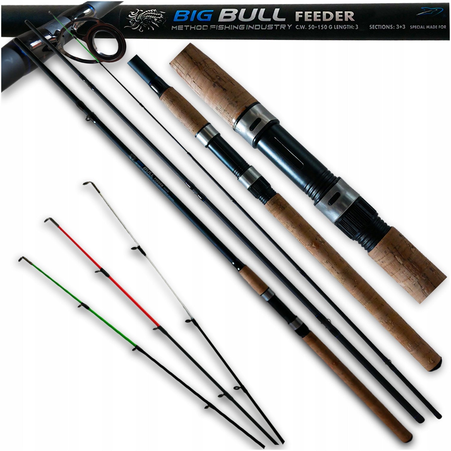 FEEDER SET METHOD FEEDER ROD 2X REEL 2X FISHING LINE 2X LANDING NET Packaging status original