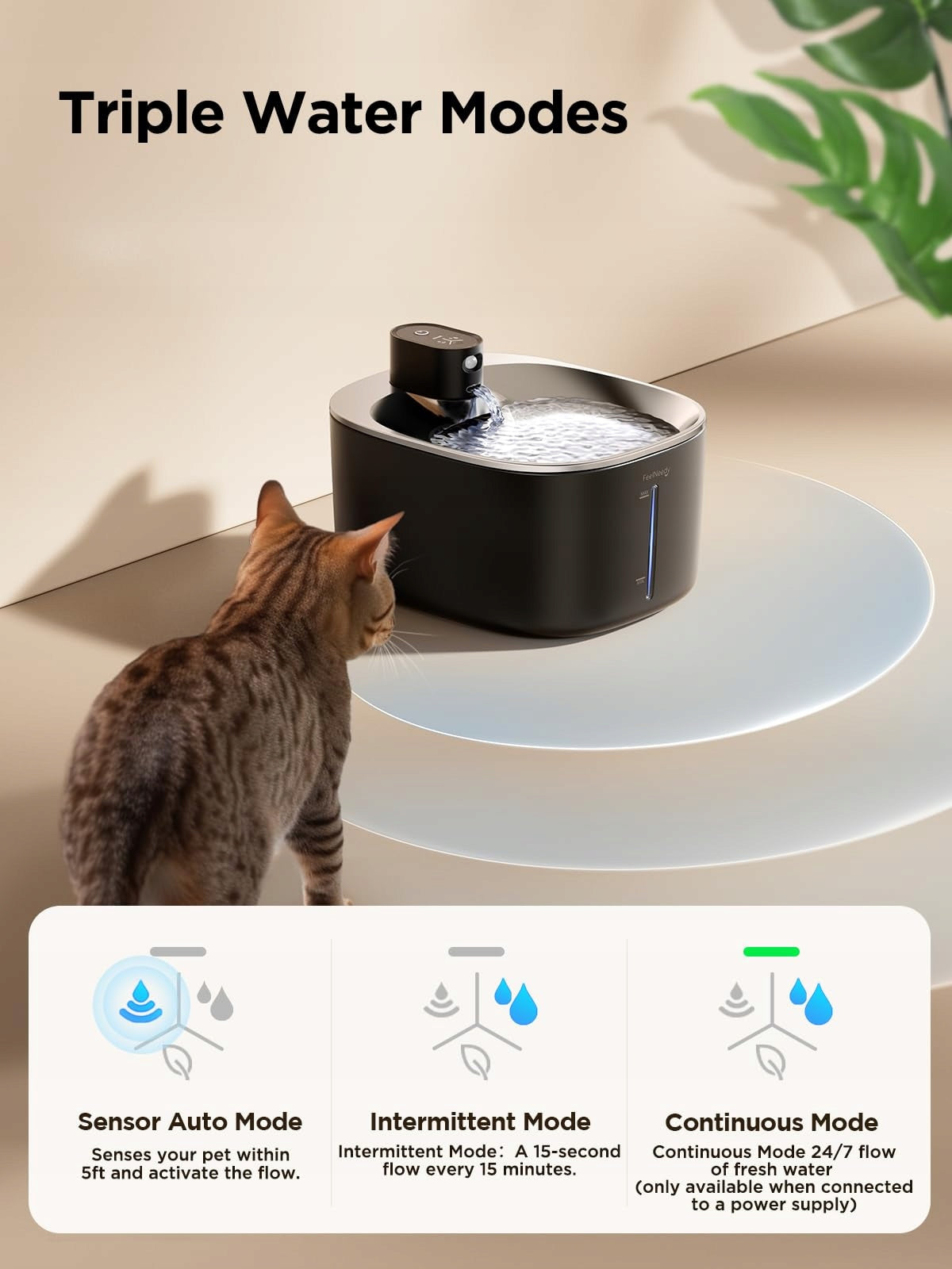 FEELNEEDY Cat Fountain Wireless Sensor Stainless Steel 4L Packaging status original