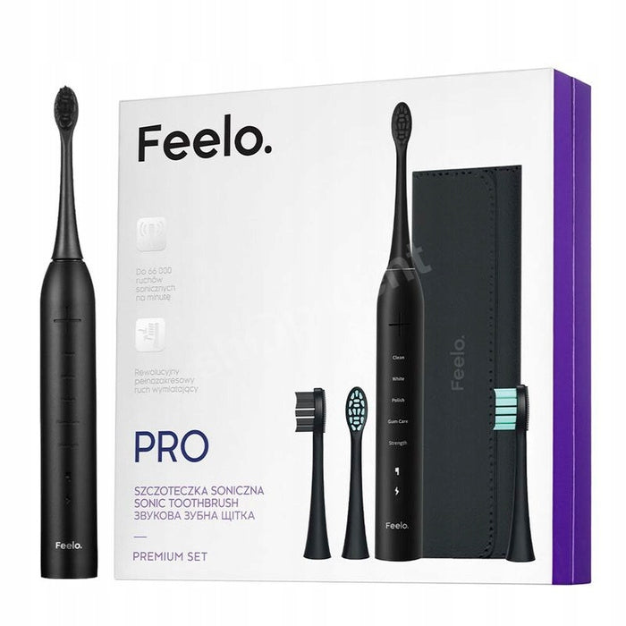 FEELO PRO PREMIUM BLACK sonic toothbrush + case + 4 tips (set)