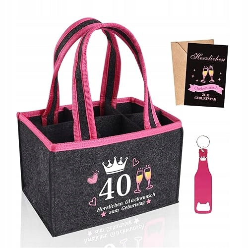 FELT BAG FOR 6 BOTTLES OF BEER BIRTHDAY GIFT WOMAN 40 YEARS