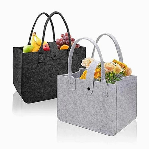 FELT BAG FOR SHOPPING BLACK GREY REUSABLE 2 PCS FOR HOME