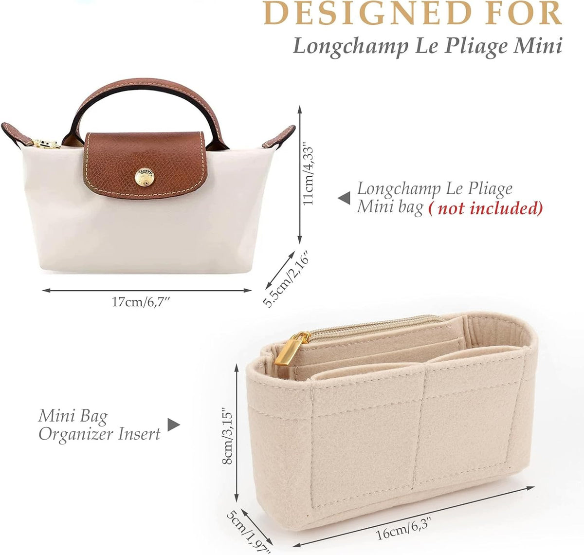 FELT BAG ORGANIZER BEIGE LONGCHAMP LE PLIAGE MINI 5 POCKETS Color beige