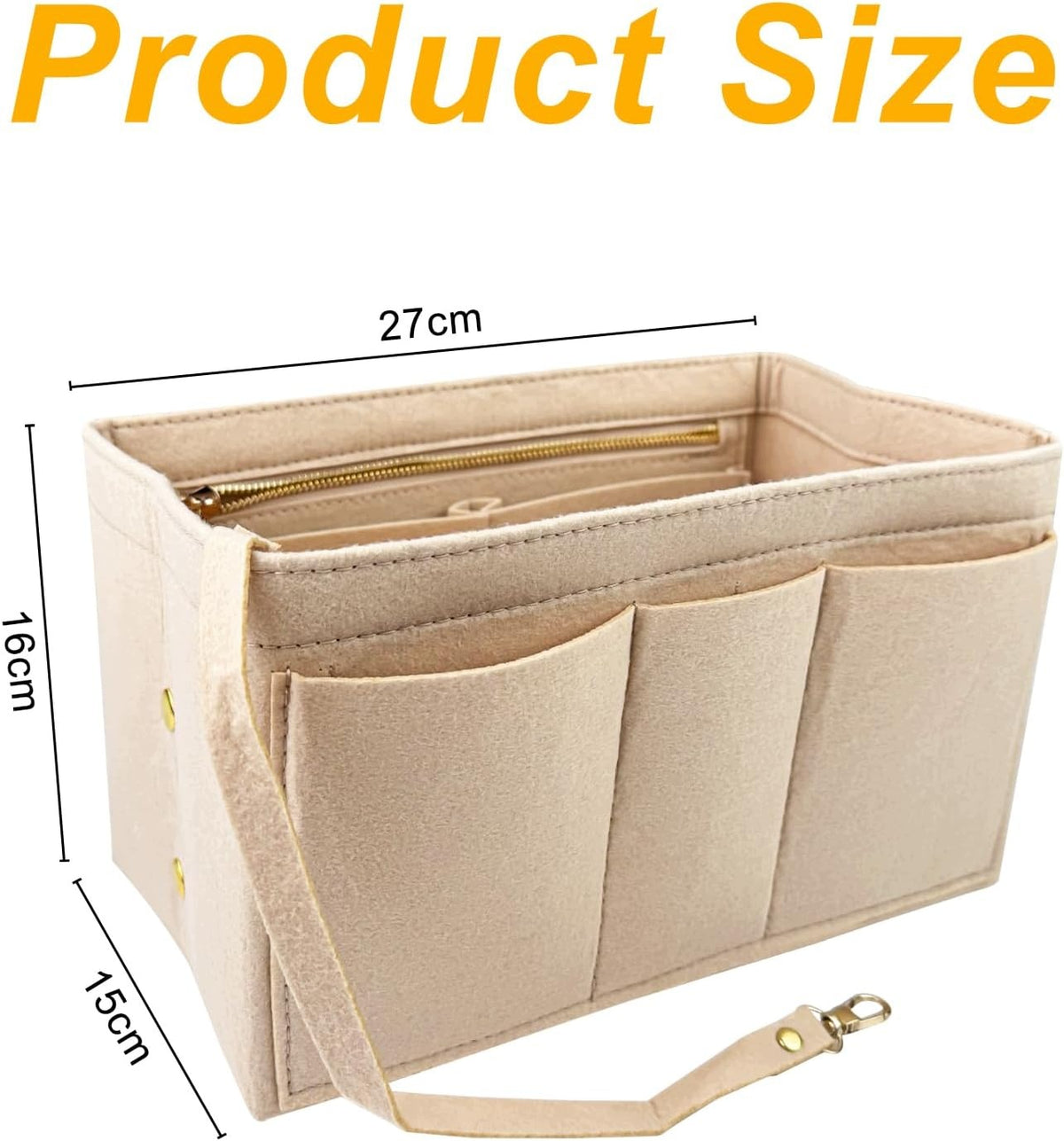 FELT BAG ORGANIZER BEIGE REMOVABLE POCKETS 12 COMPARTMENTS Color beige