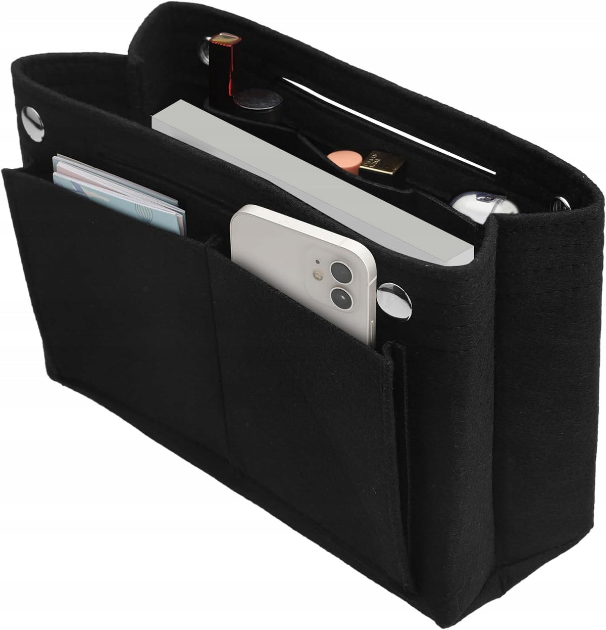 FELT BAG ORGANIZER ROOMY INSERT 9 POCKETS SOLID BLACK