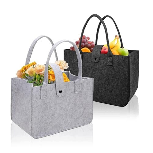 FELT BAGS FOR SHOPPING 2 PIECES FOLDING BLACK GREY 30X20X18 for home Brand no brand