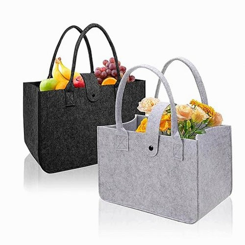 FELT BAGS FOR SHOPPING 2 PIECES FOLDING BLACK GREY 30X20X18 for home