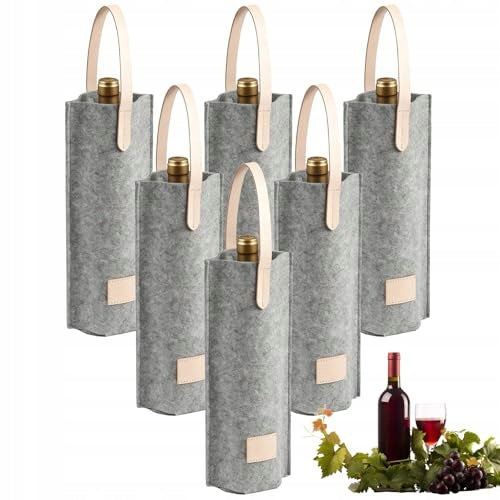 FELT BAGS FOR WINE BOTTLES GREY REUSABLE GIFT 6 PCS. Brand no brand