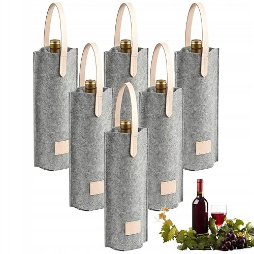 FELT BAGS FOR WINE BOTTLES GREY REUSABLE GIFT 6 PCS.