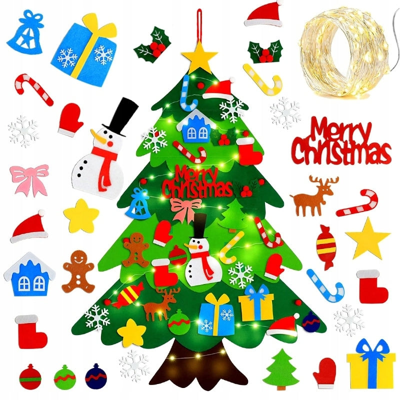 FELT CHRISTMAS TREE FOR CHILDREN 100CM 30 ORNAMENTS 50 LED VELCRO SANTA CLAUS