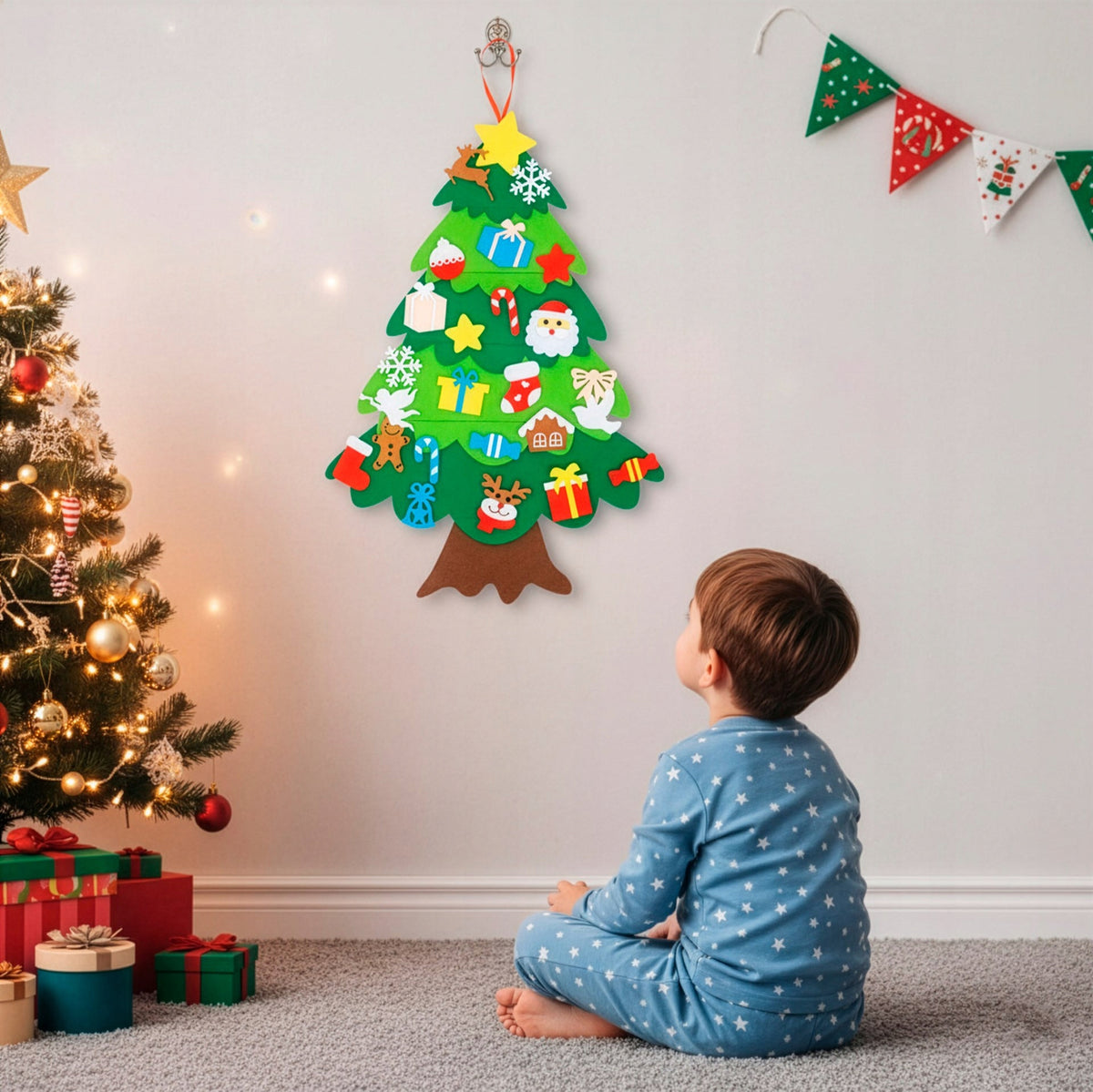FELT CHRISTMAS TREE FOR CHILDREN DIY WITH ORNAMENTS CREATIVE GIFT DECORATION FELT Packaging status original